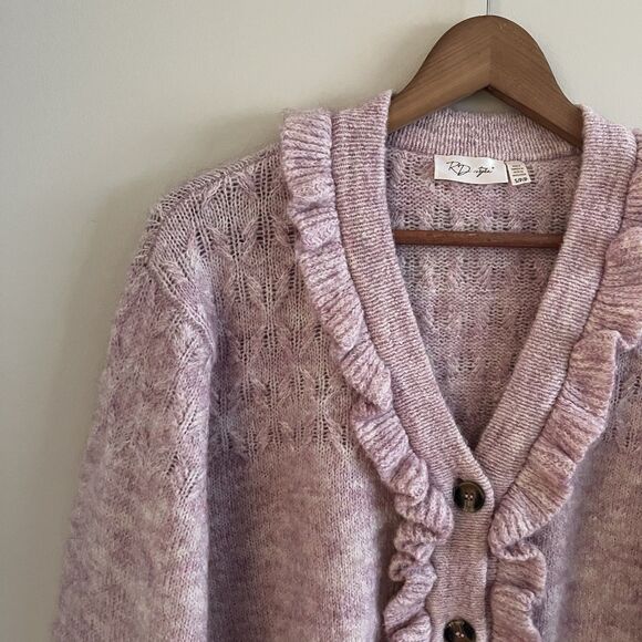 Ruffled Cropped Boxy Cardigan S Pink Cottagecore Fairy Soft Girl Preppy Feminine - Picture 4 of 9